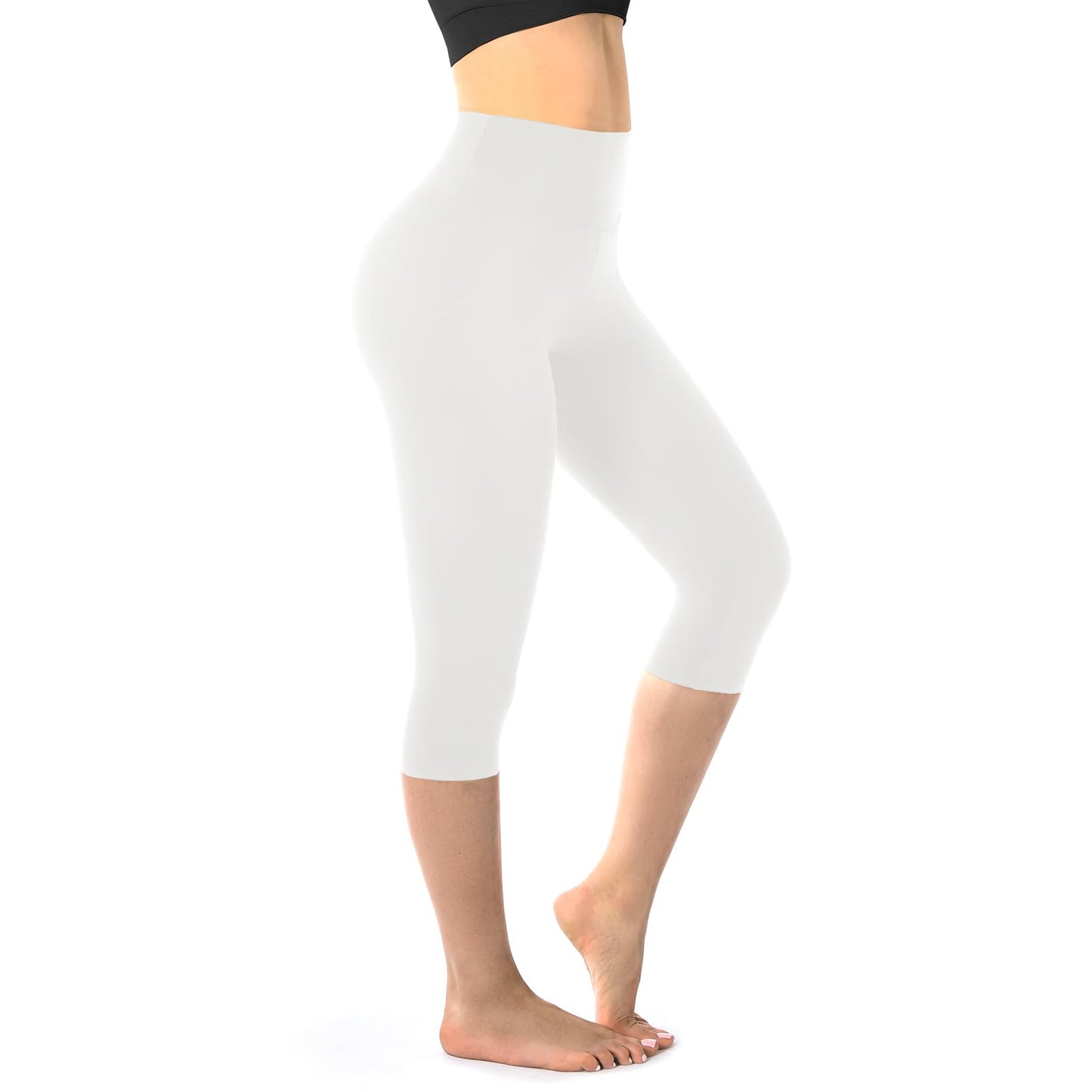 Walifrey Capri Leggings for Women, Buttery Soft High Waisted Leggings for Gym Yoga Workout (White SM)