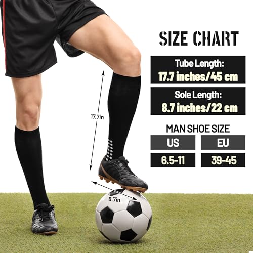 Ultrafun 2 Pairs Black and White Grip Soccer Socks for Men Women - Knee High, Non-Slip, Breathable, Moisture-Wicking Athletic Footwear