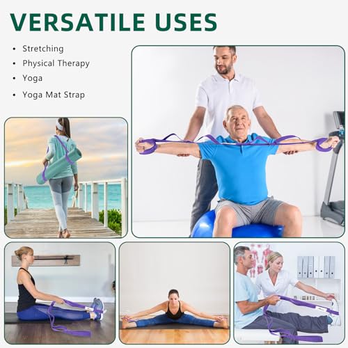 Stretching Strap Yoga Strap - 10 Loops Non-Elastic - Purple