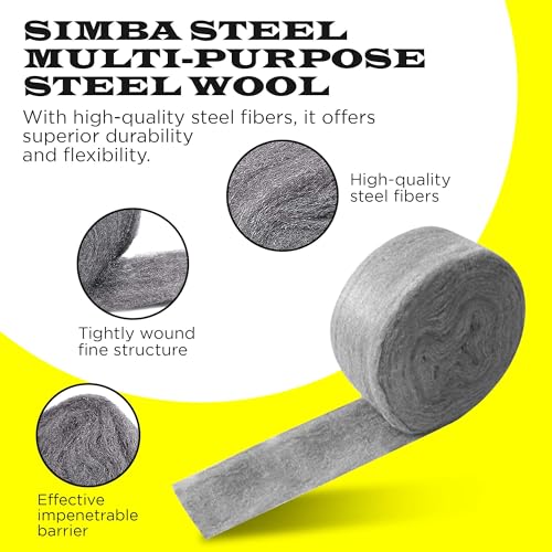 30FT SIMBA Steel Wool for Mice Control - 1x30 FT Coarse Steel Wool, Hole & Gap Filler, Protect Home, Garage, Pipeline, Vent, Keep Mice Away 1 roll 30FT