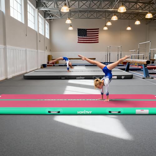 Inflatable Gymnastics Air Mat Tumbling Track - Pink/Green, 10ft x 3.3ft x 4in