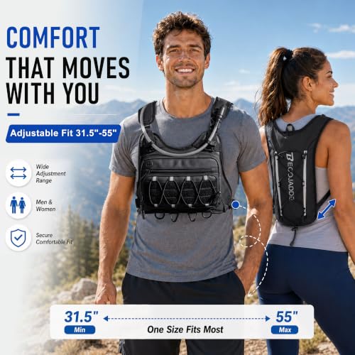 BECOJADDE Men's Hydration Running Vest with 2L Water Bladder - Pitch Black, Standard Set