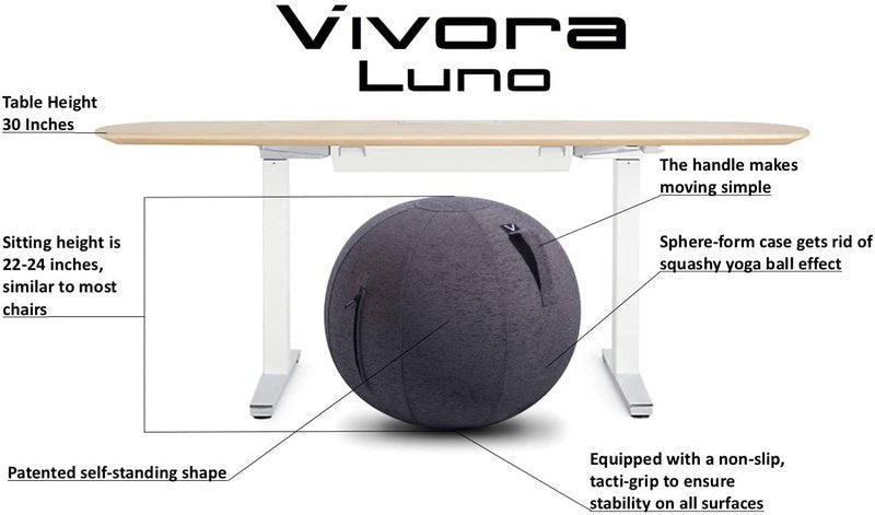 Vivora Luno - Sitting Ball Chair for Office and Home, Lightweight Self-Standing Ergonomic Posture Activating Exercise Ball Solution with Handle & Cover, Classroom & Yoga, Standard