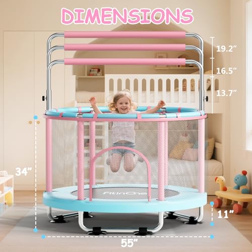 55" Kids Mini Trampoline with Adjustable Bar - Pink & Blue