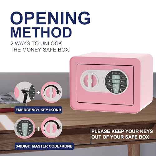 Small Safe Box - Home Safe for Money Jewelry Documents, Solid Lock Box, Mini Security Box with Digital Electronic Security Keypad for Home Office Hotel (Pink)