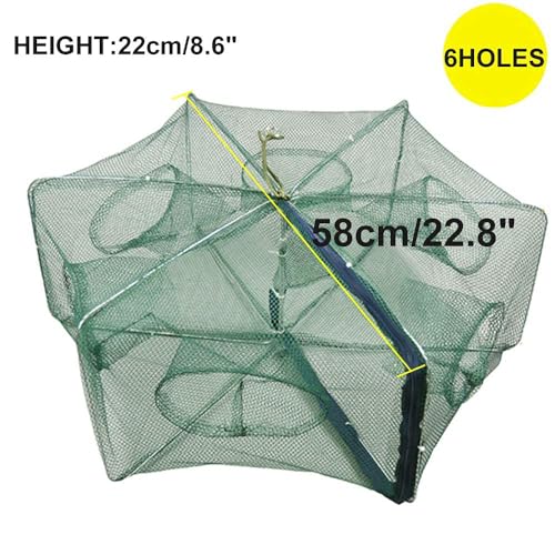 HunterBee 1Pc Foldable Fish Trap with 6 Holes – Portable Crawfish, Crab & Shrimp Bait Net