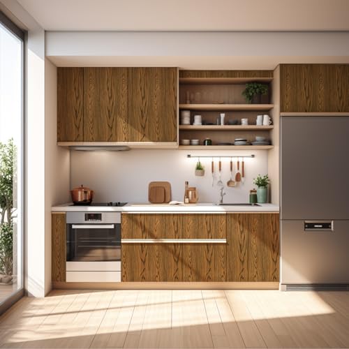 Shackcom Brown Wood Grain Contact Paper Peel & Stick, 1 Roll 15.7"x118.11" Wood Grain Wallpaper, 3D Effect Waterproof & Removable for Home Bathroom Bedroom Countertops & Cabinets Wall Decor