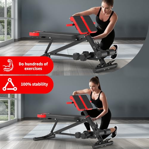 Weight Bench with Roman Chair - 1000LBS Capacity, Adjustable, Black
