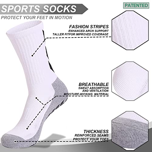 MENDENG Men's Grip Socks 4 Pairs - Non-Slip Soccer & Hospital Socks, Size 6-12