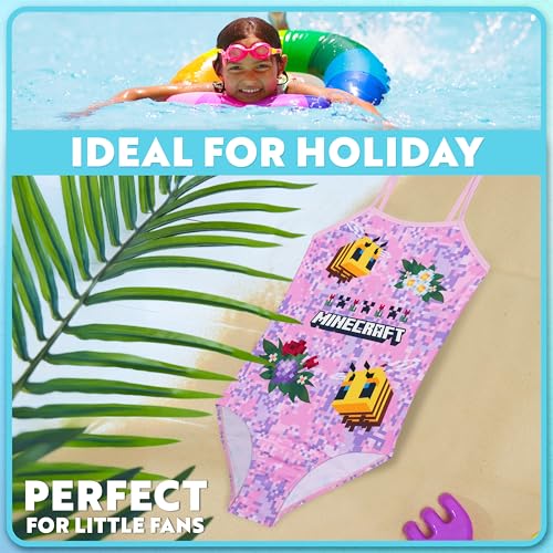 Girls One Piece Swimsuit - Stretchy Swimwear for 11-12 Years - Pink