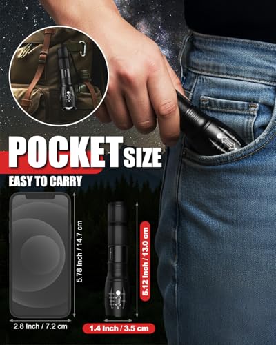 High Lumens LED Flashlight 2 Pack - Waterproof & Zoomable - Black