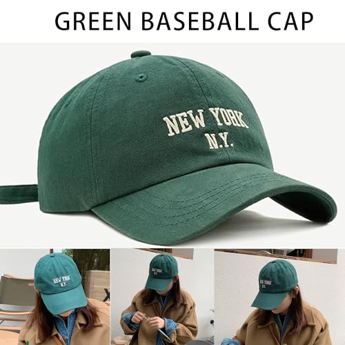 Unisex New York Embroidered Distressed Baseball Cap - Green