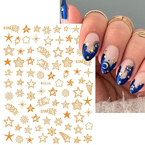 Gold Nail Art Stickers - Sun and Moon 3D Transfer Decals