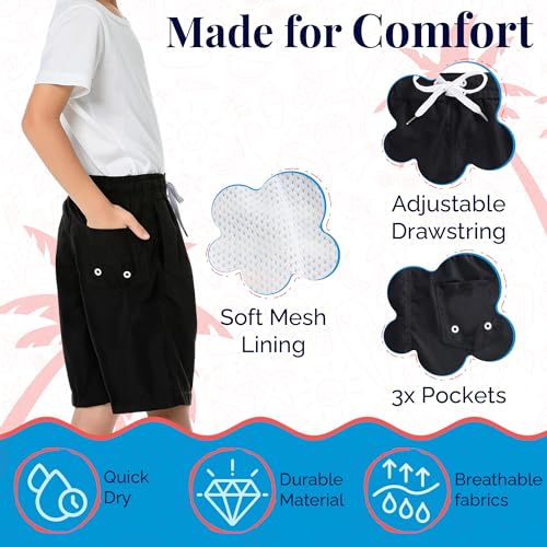 SIX ISLANDS Boys Swim Trunks 14-16 Years Quick-Dry Black Sunny Shoreline