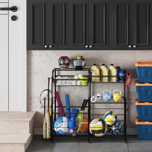 Sports Equipment Organizer with Wheels - Ball Storage Rack