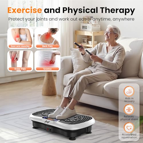 Vibration Plate Fitness Machine - 200W Bluetooth, Curved Design, White