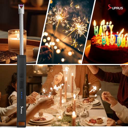 Rechargeable Electric Arc Candle Lighter - Black with Safety Features