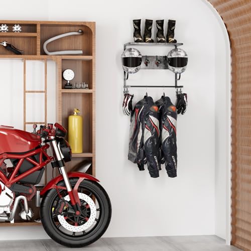 Motorcycle Helmet Holder Wall Mounted, Helmet Holder Wall Mount with Helmet Rack, Motorcycle Helmet Rack for Most of Helmet and Clothes