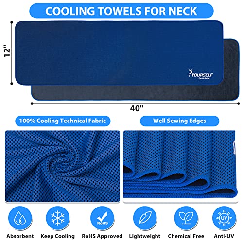 Instant Cooling Towel 40x12 - Breathable Microfiber Neck Wrap - Dark Blue