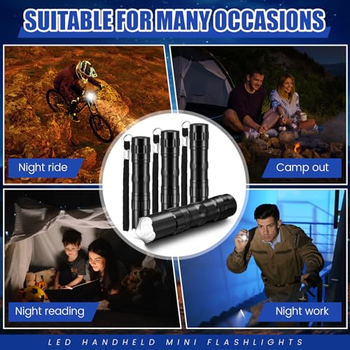 36 Pcs Mini Flashlights Bulk Bright Aluminum LED Handheld Torches with Lanyard Small LED Flashlights for Night Reading Emergency Hurricane Camping Hiking Halloween Party Favors(Black)