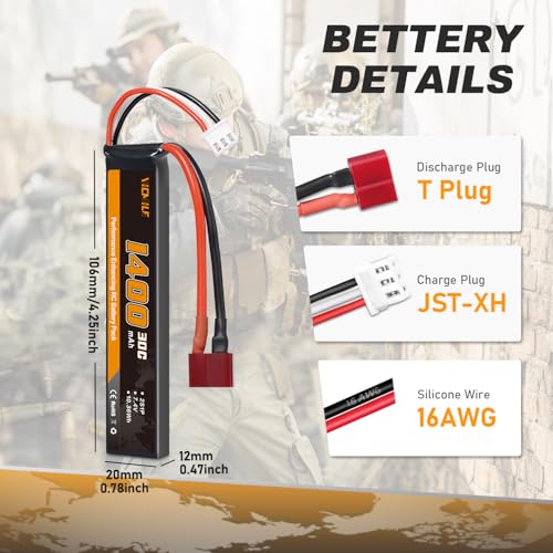 1400mAh 7.4V Lipo Battery with Dean-Style T Plug & USB Charger - 2 Pack