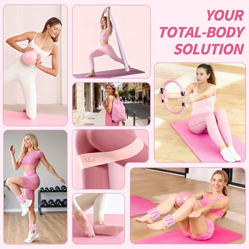 Complete 19-in-1 Pilates Kit for Home Workouts with Resistance Bands, Ring, Ball & Weights