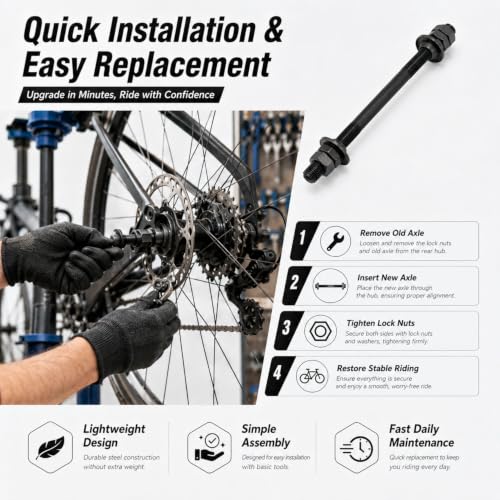 9.45 Inch Bicycle Hub Axle Kit - 3/8 Inch 26 TPI Steel Shaft
