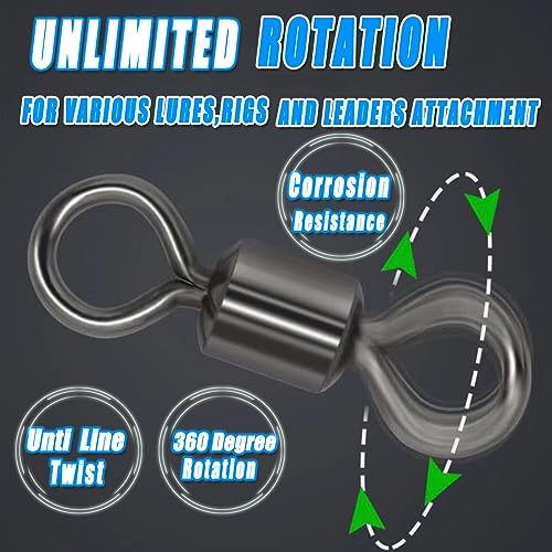 250pcs Stainless Steel Fishing Barrel Swivels - #2, #4, #6, #8, #10