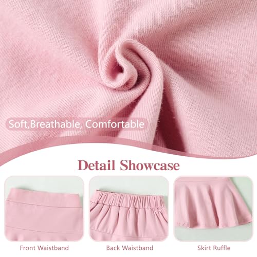 Girls Pleated Tennis Skirts with Built-in Shorts - Toddler & Little Kids Athletic Skorts, 7-8 Years, Black/Pink - DREAM BUS 2 Pack