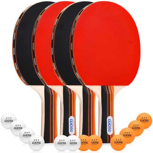 Ping Pong Paddles Set of 4 with Balls & Portable Case