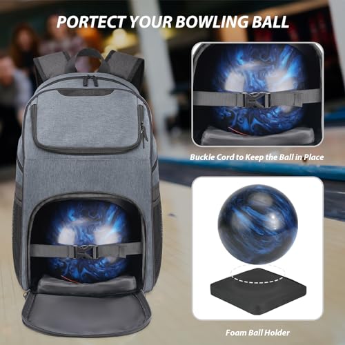 Bowling Backpack with Shoe Compartment - Grey, Fits Size 16