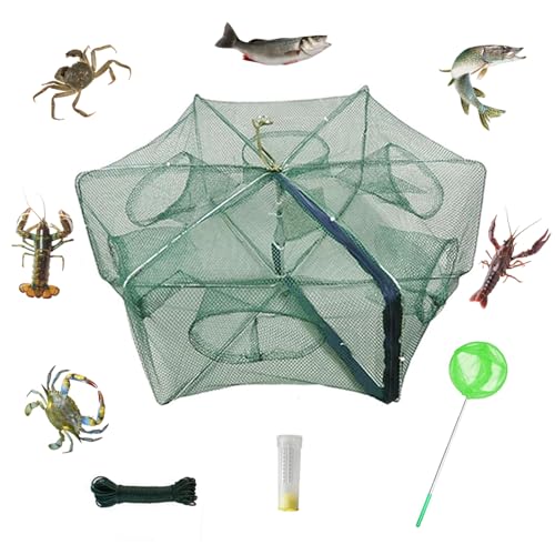 HunterBee 1Pc Foldable Fish Trap with 6 Holes – Portable Crawfish, Crab & Shrimp Bait Net