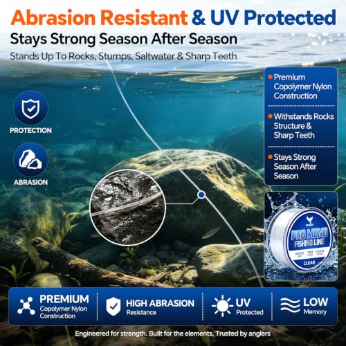 Monofilament Fishing Line with Knot Guide - 30LB 1050 Yards Clear