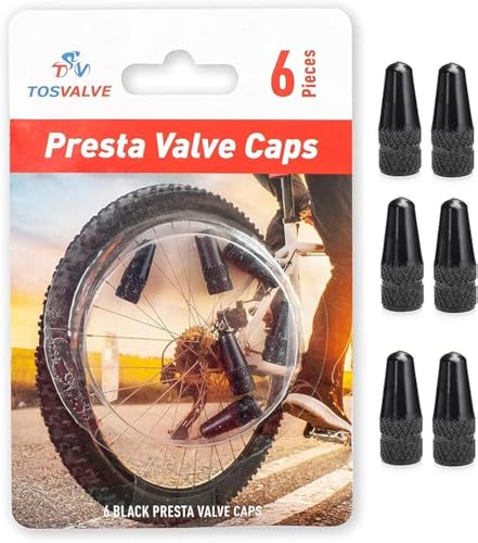 Presta Valve Caps Set - 6 Aluminum Alloy Caps - Black