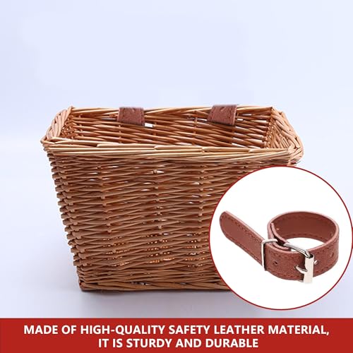 2PCS Adjustable Brown Leather Bike Basket Straps - Vintage Style
