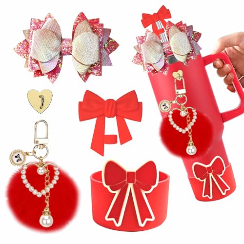 5-Piece Tumbler Accessory Set for 30oz & 40oz Cups with Bow Topper - Red