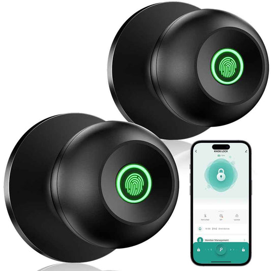 Fingerprint Door Lock, Smart Fingerprint Door Knob with Lock, Biometric Door Locks with App Control & Key, Keyless Thumbprint Entry Door Locks for Bedroom, Front Door,Home,Office-2 Pcs-Polished Black