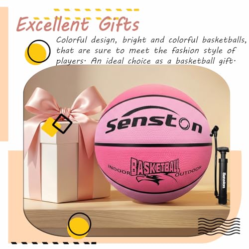 Senston Pink Size 5 Outdoor Basketball 27.5'' Premium Grip with Pump