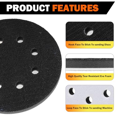 2 Pack 5 Inch 8 Holes Interface pad,Orbital Sander Foam Pad,5" Foam Sanding Pads,Hook and Loop Soft Density Sponge Cushion Buffer Backing Pad for Orbital Sander