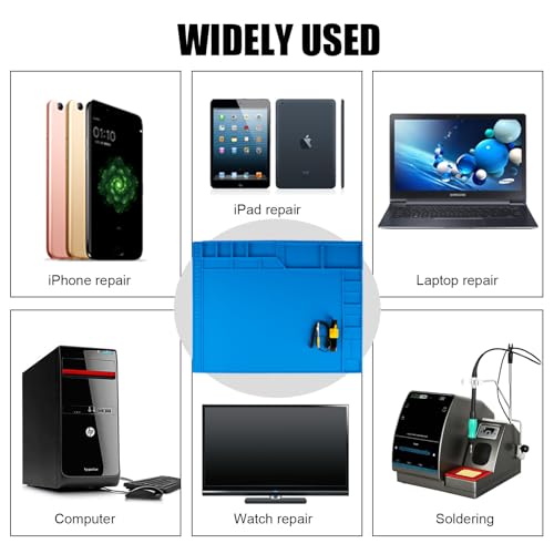 Kaisi Large Soldering Mat Heat Resistant,Silicone work mat,Magnetic solder mat,Electronic Solder Pad with Anti Static Wrist Strap for Soldering Station,Phone,Laptop,Tablet,Watch Repair(Blue)