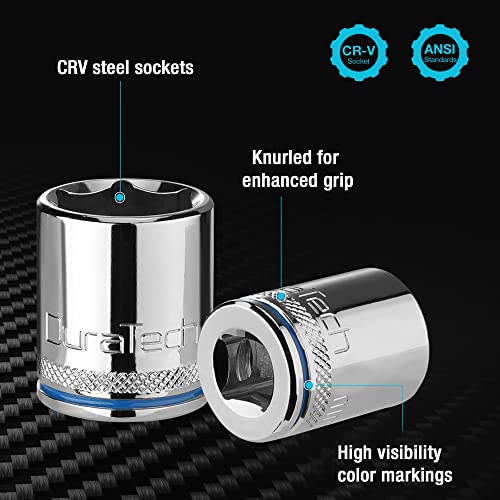 DURATECH 1/4" Drive Socket Set, Metric Socket Set 10PCS, Mechanic Metric Socket Sets with Storage Rack, 6-Point Shallow Socket Set, 4mm, 5mm, 6mm, 7mm, 8mm, 9mm, 10mm, 11mm, 12mm, 13mm