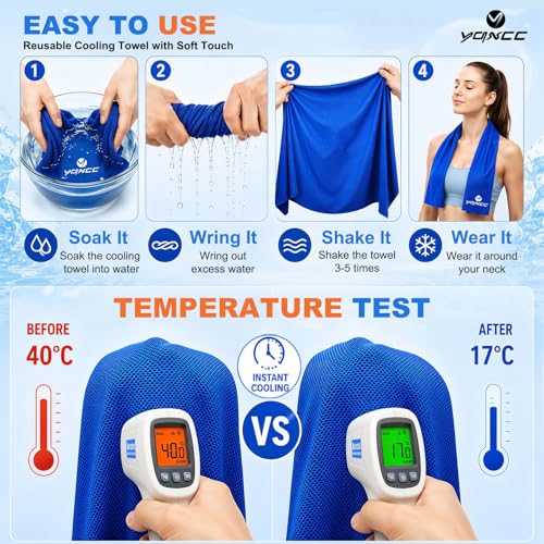 Cooling Towels 4 Pack - Instant Cool Microfiber for Neck & Face - 2 Light Gray & 2 Dark Gray