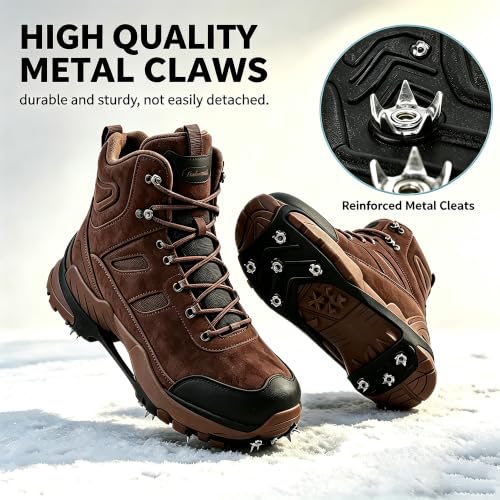 Ice Cleats for Shoes & Boots - Durable Crampons with 8 Steel Studs, Large (Women 10-11.5 / Men 8.5-10)