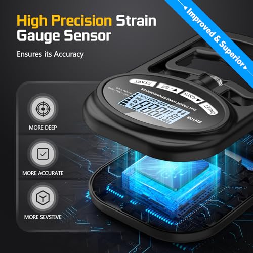 Grip Strength Tester - Digital Dynamometer with Trainer, 265 Lbs, Black