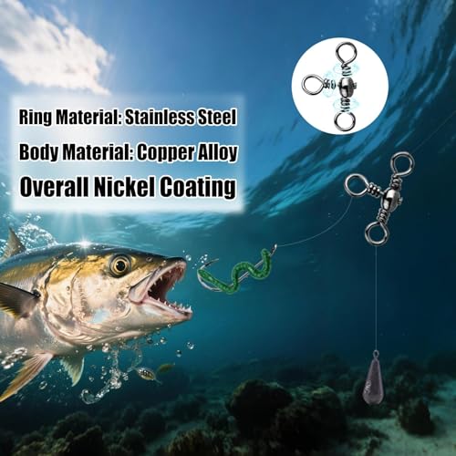 3-Way Fishing Swivels T-Turn Connector - 25pcs 37lbs