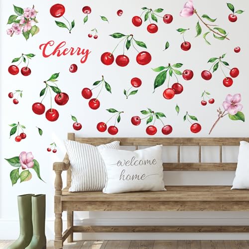 41 Pcs Cherry Fruit Wall Stickers - Peel and Stick Kitchen Decor