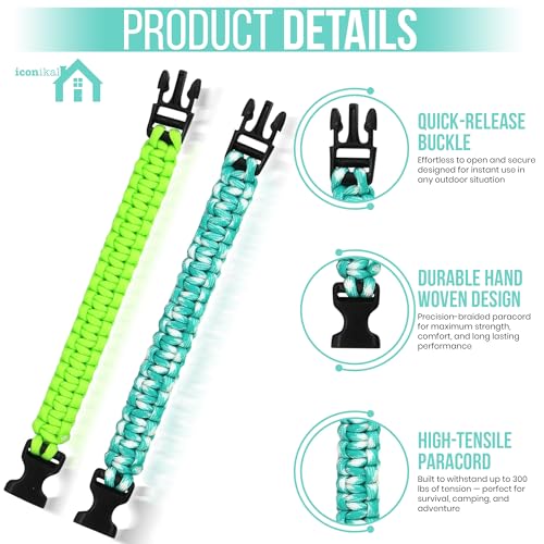 Paracord Survival Bracelets - 12-Pack with Quick-Release Clips