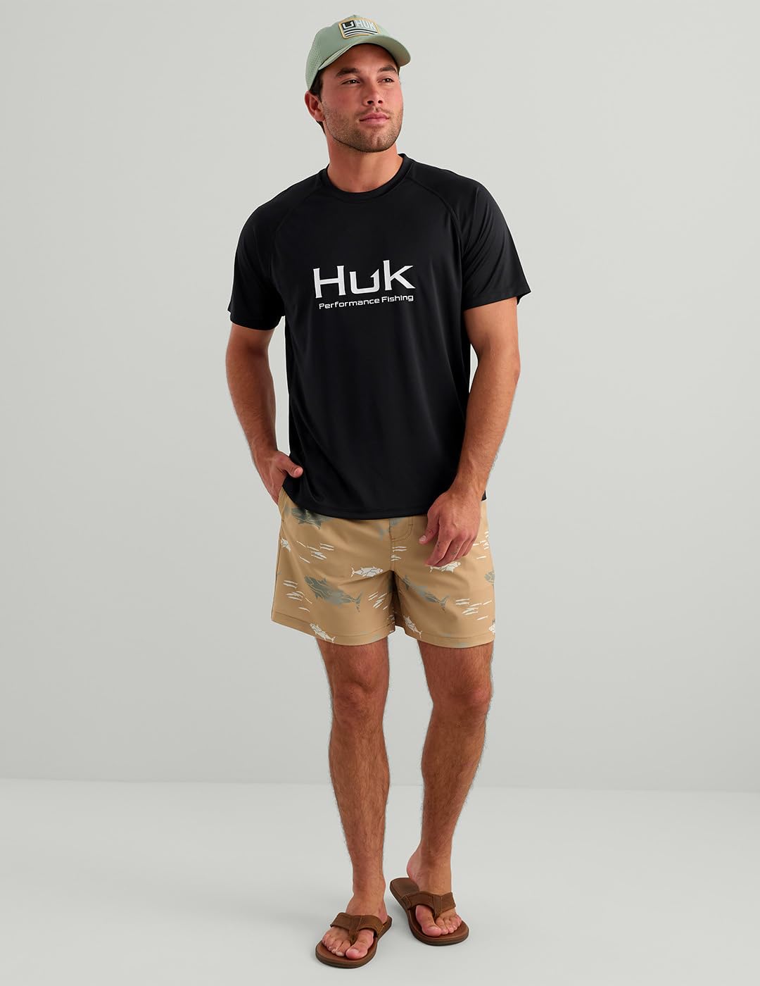 HUK Men's Pursuit Short Sleeve, Performance Shirt + Sun Protection, Scarlet Blaze, Large