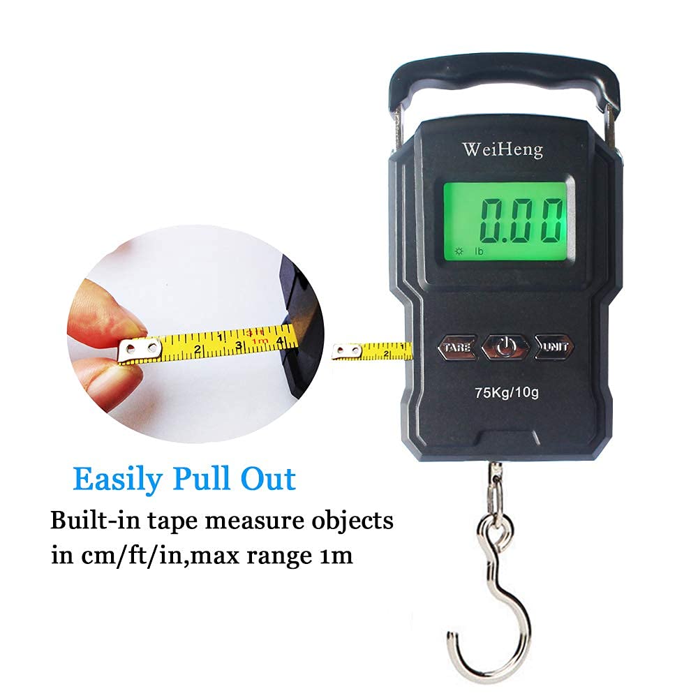 Skiennix Rechargeable Luggage Scale - Portable Digital Hook Scale with Measuring Tape, 165Lb, Black