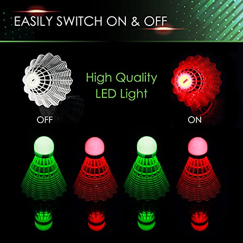 LED Badminton Shuttlecocks - Durable Nylon Glow-in-the-Dark Birdies, 4 Pack